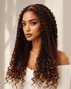 Full Lace Boho Knotless Braids Wig with Curly Ends | Pre-Plucked Baby Hair