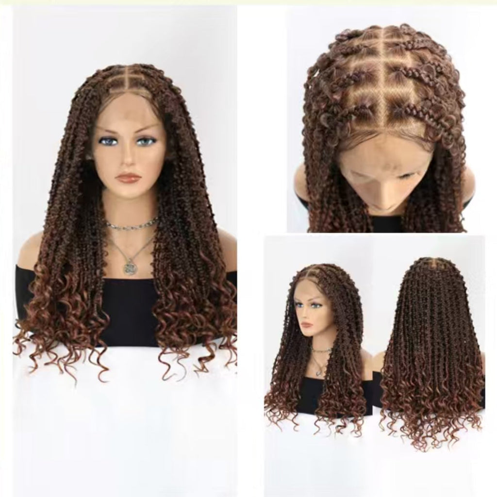 Full Lace Boho Knotless Braids Wig with Curly Ends | Pre-Plucked Baby Hair