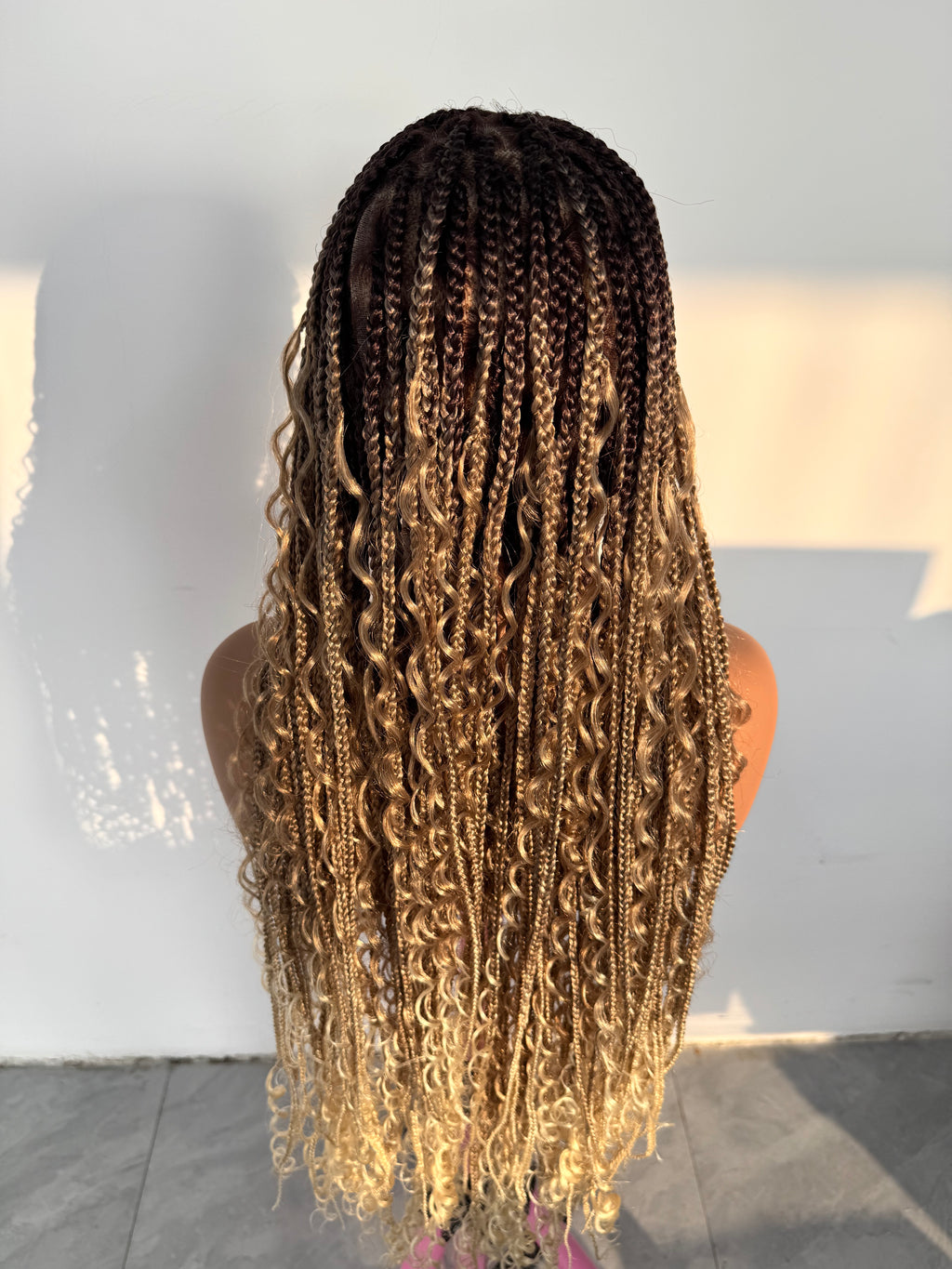 36 inches 27/613 Honey Blonde Ombre Full HD Lace Boho Box Braids Wig