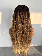 36 inches 27/613 Honey Blonde Ombre Full HD Lace Boho Box Braids Wig