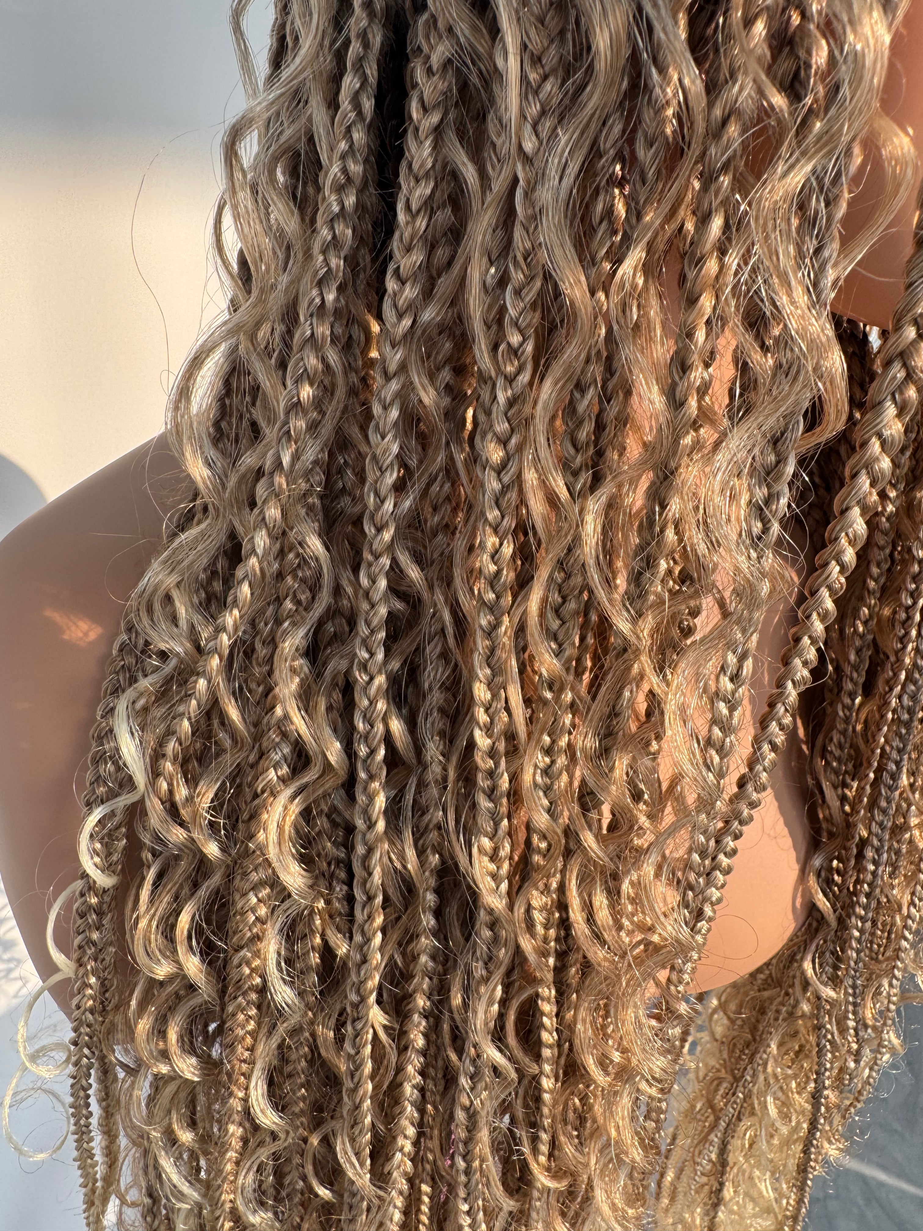 36 inches 27/613 Honey Blonde Ombre Full HD Lace Boho Box Braids Wig