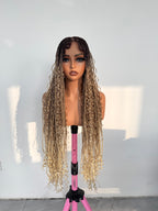 36 inches 27/613 Honey Blonde Ombre Full HD Lace Boho Box Braids Wig