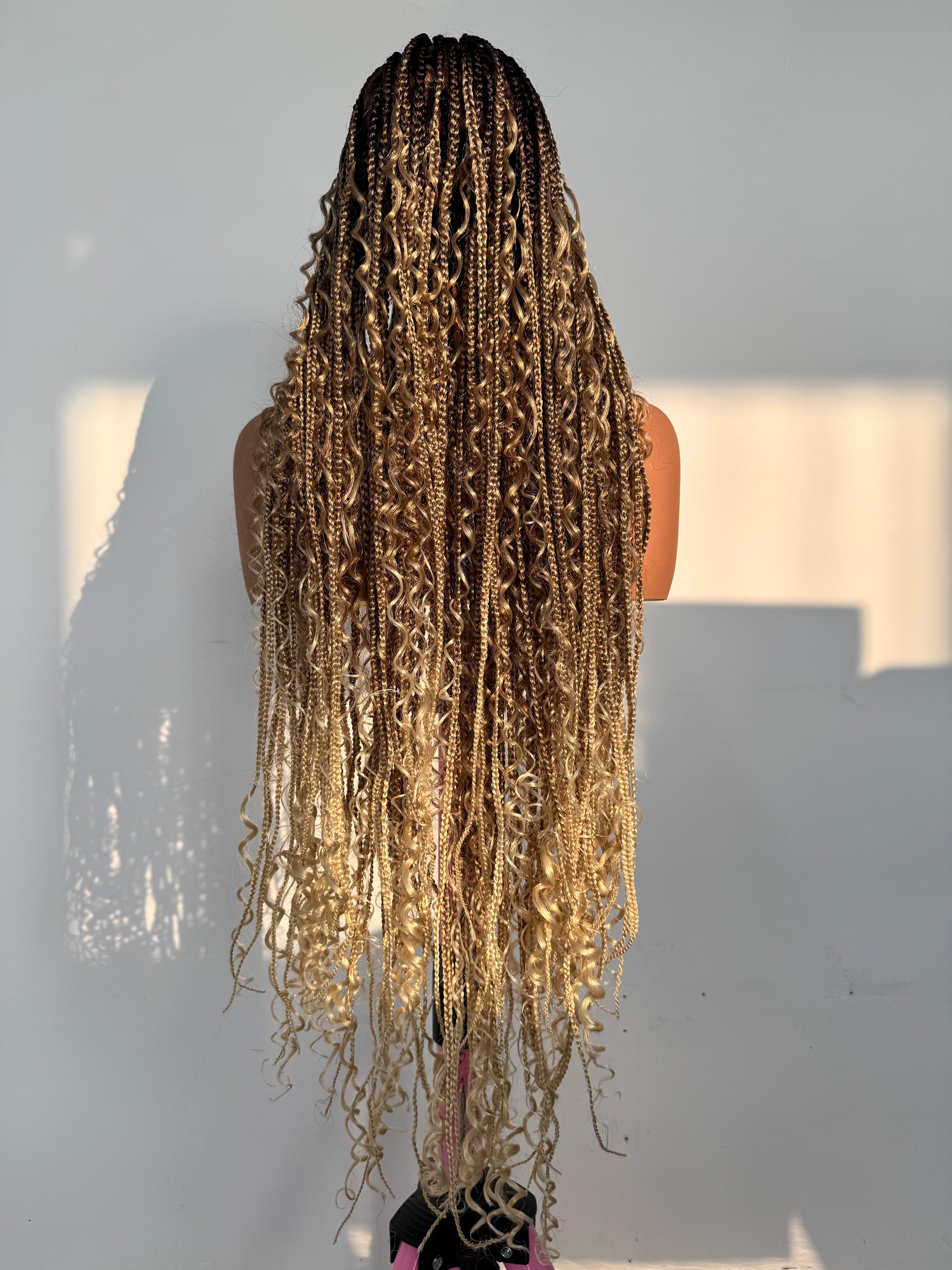 36 inches 27/613 Honey Blonde Ombre Full HD Lace Boho Box Braids Wig