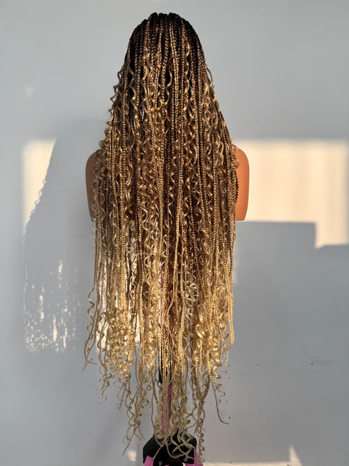 36 inches 27/613 Honey Blonde Ombre Full HD Lace Boho Box Braids Wig