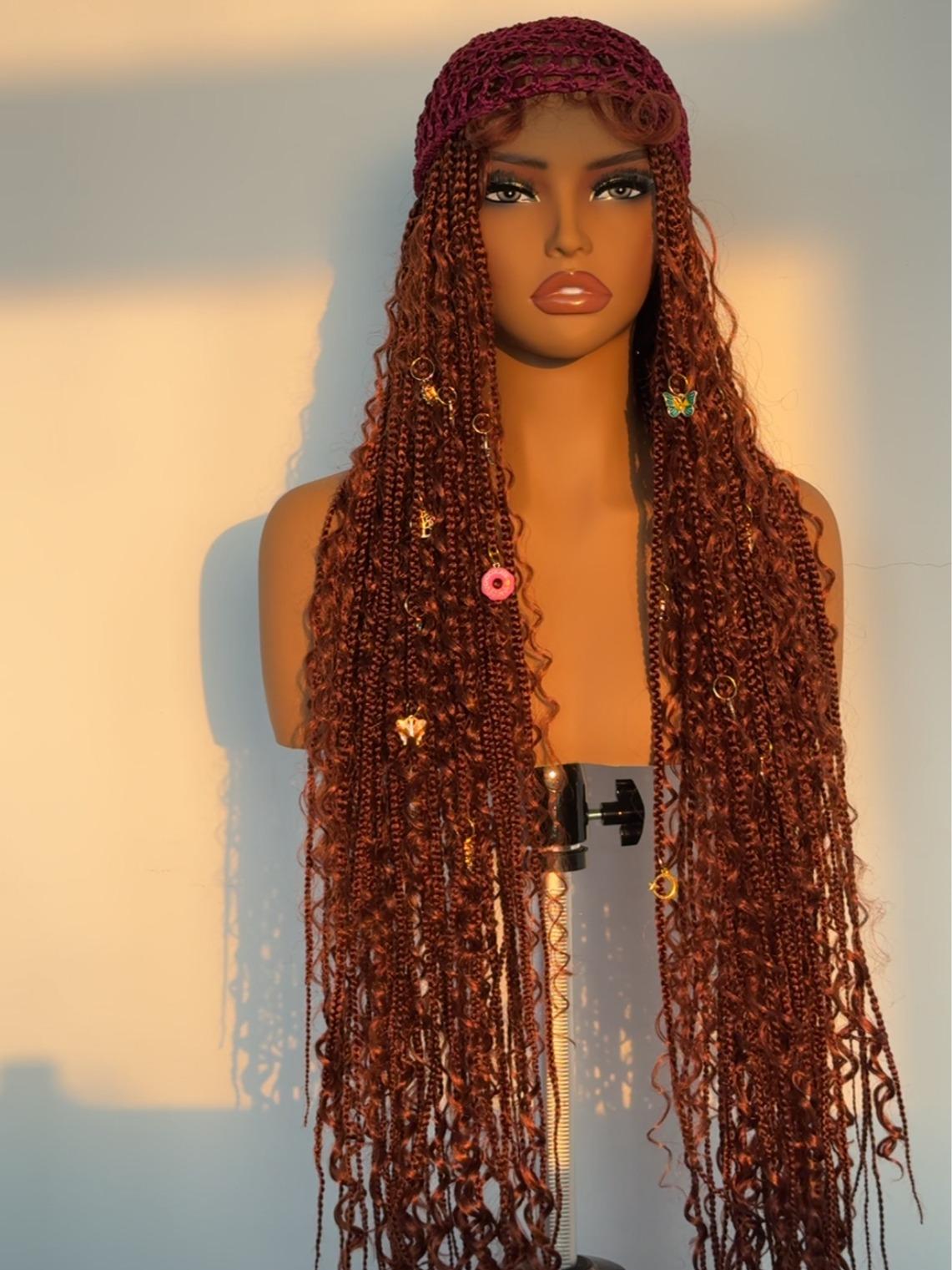 Vidalocs 36-Inch Reddish Brown Full HD Lace Boho Box Braids Wig