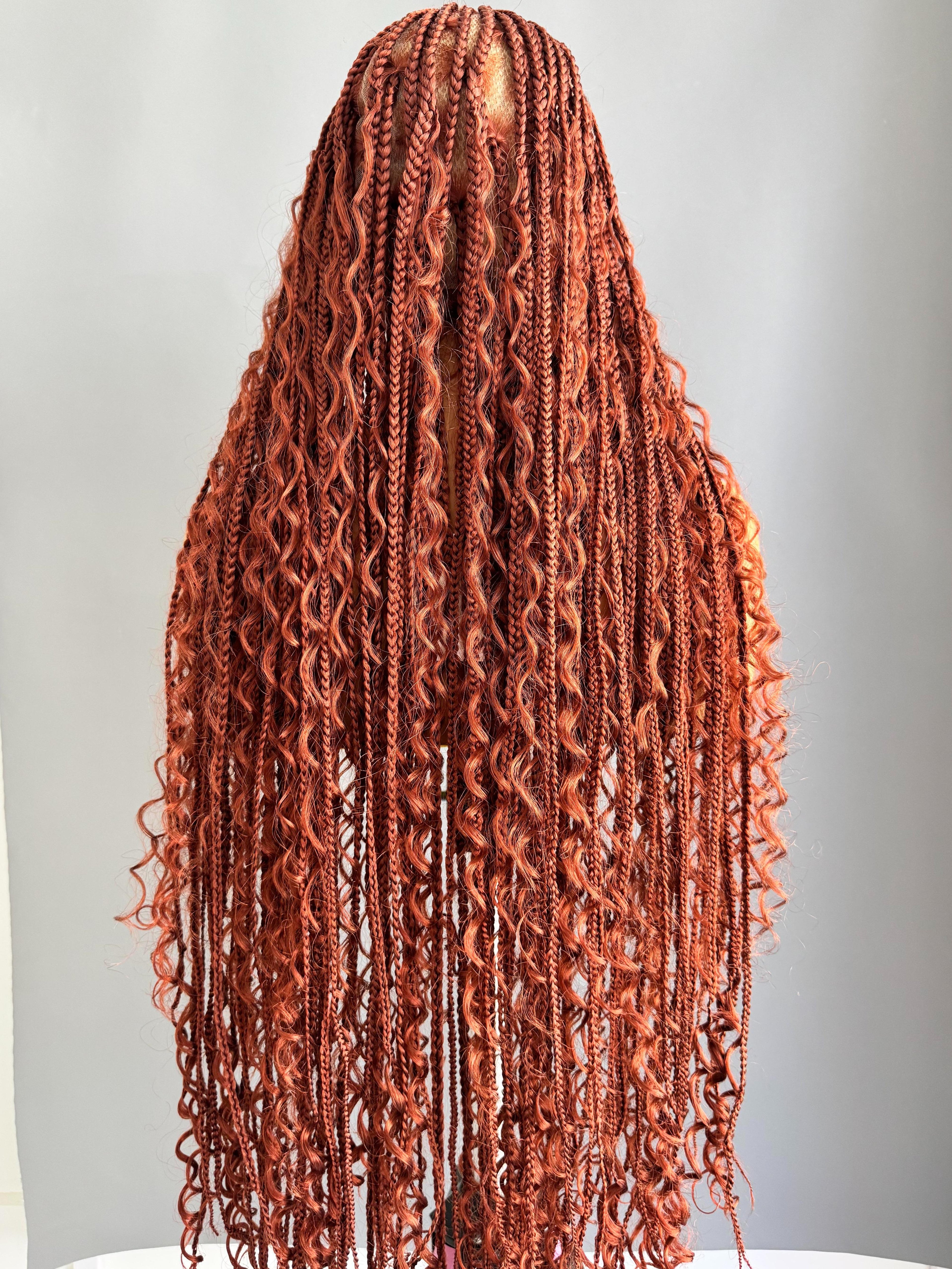 Vidalocs 36-Inch Reddish Brown Full HD Lace Boho Box Braids Wig